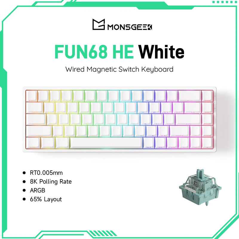Akko MonsGeek FUN68 HE Keyboard 65% Magnetic Switch Rapid Trigger 0.005mm 8000Hz ARGB Type-C Wired Gaming Gamer Custom Keyboard