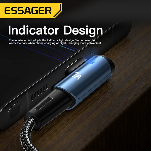 ខ្សែសាក Essager 7A USB Type C 90 ដឺក្រេ សម្រាប់ OPPO 100W ខ្សែសាកលឿន សម្រាប់ Honor Huawei Oneplus Realme ខ្សែសាកទិន្នន័យមុំ