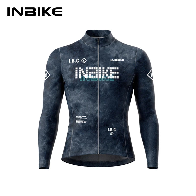 INBIKE Mens Winter Bicycle Jersey Long Sleeved Thermal Fleece Cycling Biking Clothing Man Bike Jersey with 3 Pockets Lightweight