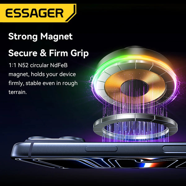 ឆ្នាំងសាកឥតខ្សែ Essager 15W ម៉ាញេទិកសម្រាប់ទូរស័ព្ទក្នុងឡាន ជើងទ្របង្វិលបាន 360° សម្រាប់ iPhone 17 16 15 Pro Max Samsung Xiaomi