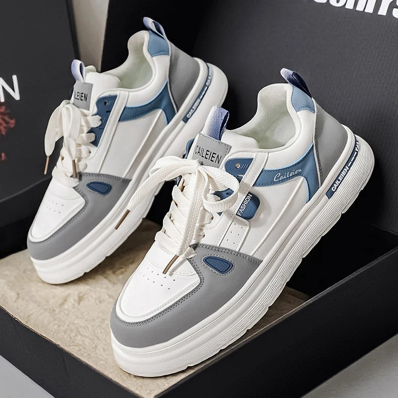 Mens Board Shoes 2025 New Fashion Lightweight Flat Leather Comfortable Outdoor Sports Walking Shoes Trendy Sneakers for Men