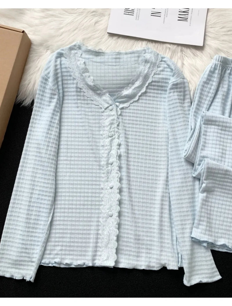 Women's Pajamas Nightwear 2 Piece Nighty Spring Autumn Long Sleeve Sleepwear for Sleeping Sets Ladies Pijamas Home Wear Pyjamas