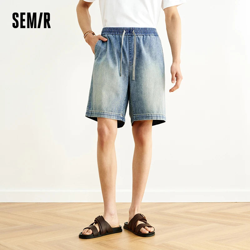 Semir Mens Denim Shorts 2026 Loose Straight Knee Length Casual Style Soft Daily Wear
