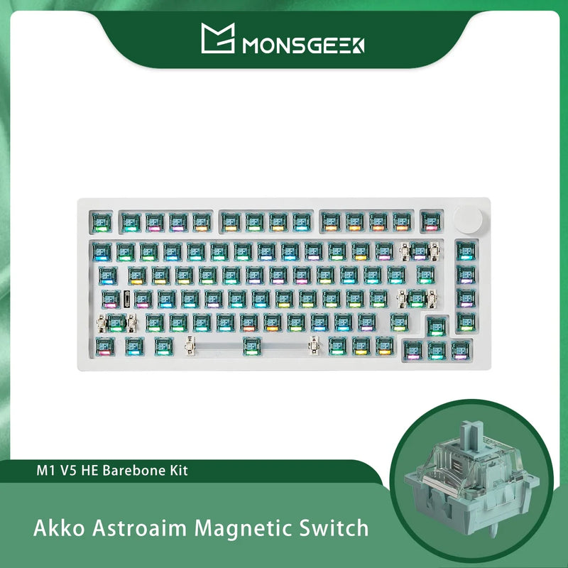 Akko Monsgeek M1 V5 HE White Barebone Kit with Astroaim Magnetic Switch 75% ANSI RT0.005mm 8K Aluminum CNC Gaming Keyboard Kit