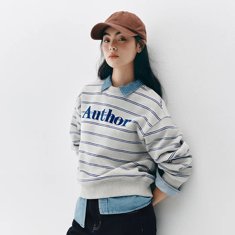 អាវយឺត Semir សម្រាប់នារី មានស្រទាប់ក្រណាត់រោមចៀម លំនាំឆ្នូតអក្សរ ក្រាហ្វិក រចនាប័ទ្មទីក្រុង ធម្មតា រដូវរងា ឆ្នាំ២០២៦ ស្លៀកប្រចាំថ្ងៃ ទន់ ស្រួលខ្លួន