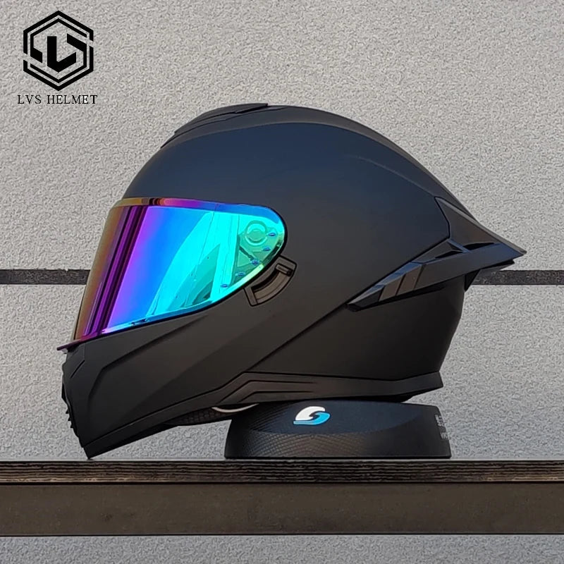 Original LVS Bright Black Helmet Motorcycle Full Face Motorcycle Helmet Riding Big Spoiler Unisex Helmet Casque DOT Approved
