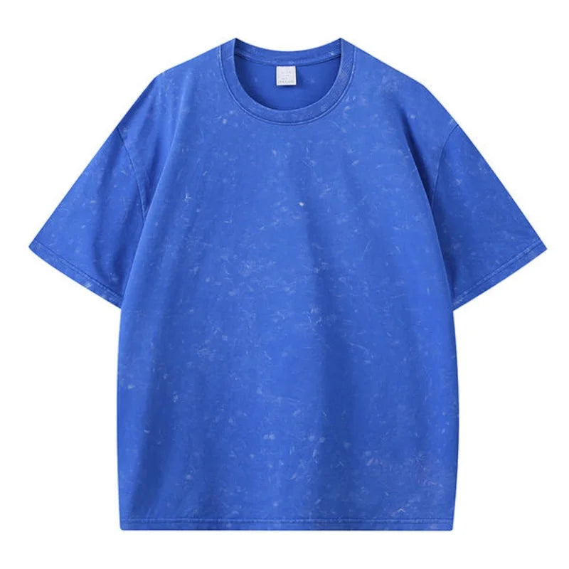 Loose Bleach Stain  Heavyweight Summer Top American Style Retro Washed Snowflake Short Sleeve Round Neck T-Shirt