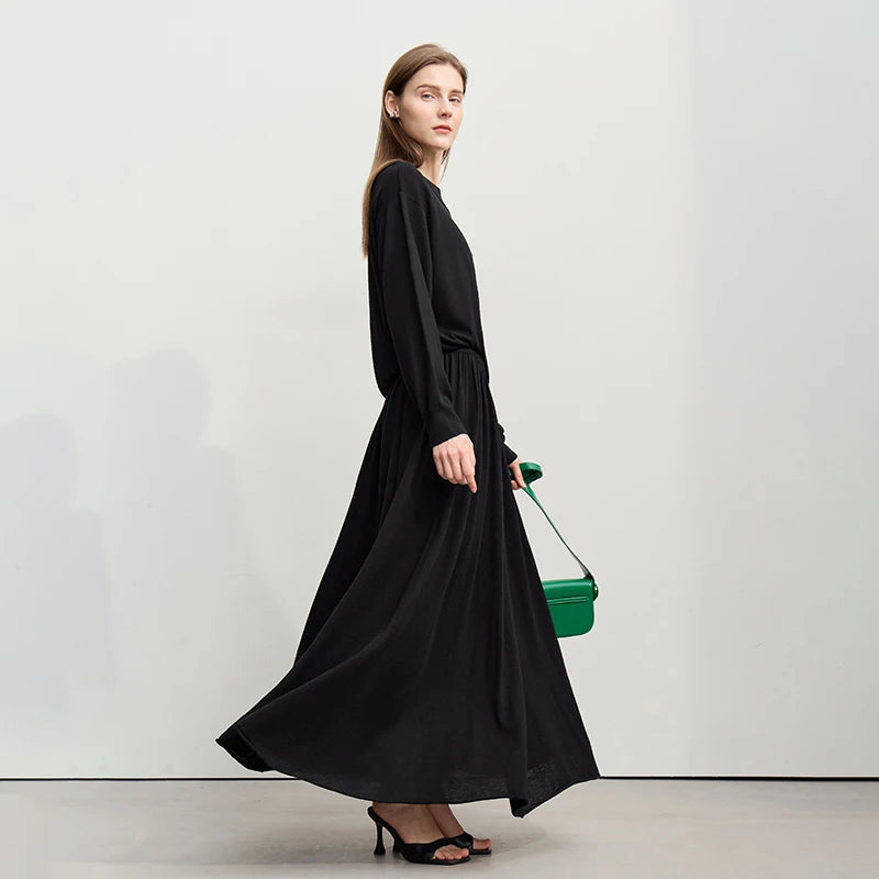 Amii Autumn Minimalist Long Skirt 2026 New Solid Color Loose Skirts For Women Elastic Waist A-Line Knit Female Clothes 12651010