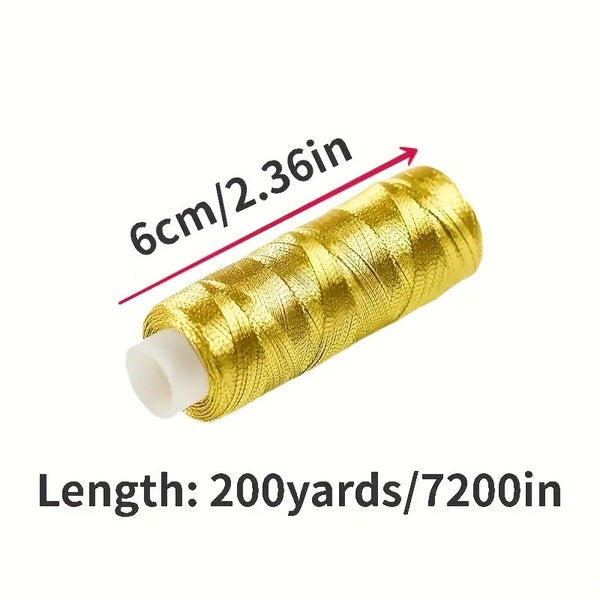 2pcs/Deluxe Golden, Silvery, Thread - 182.88 meter, Bright and Shimmering, for DIY Sewing, Embroidery, and Patchwork Crafts.