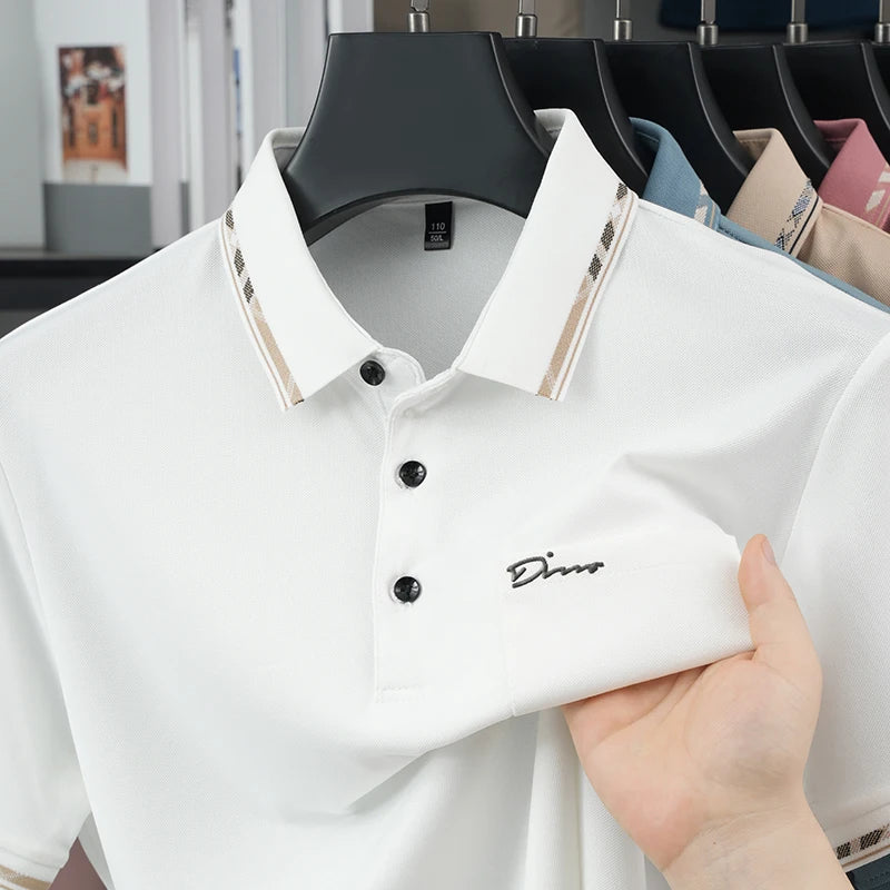 Luxury New Man Short-Sleeved Polo Shirt Lapel Button Letter Print Pocket Design Summer Golf T-Shirt Business Casual MensClothing