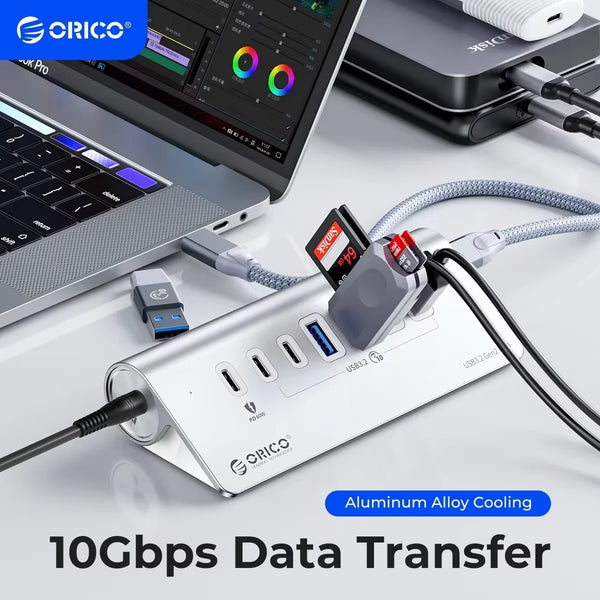 ORICO USB HUB 5Gbps 10Gbps USB 3.2 Type C PD 60W Charging Accessories Splitter for PC laptop Macbook with EU Power Adapter