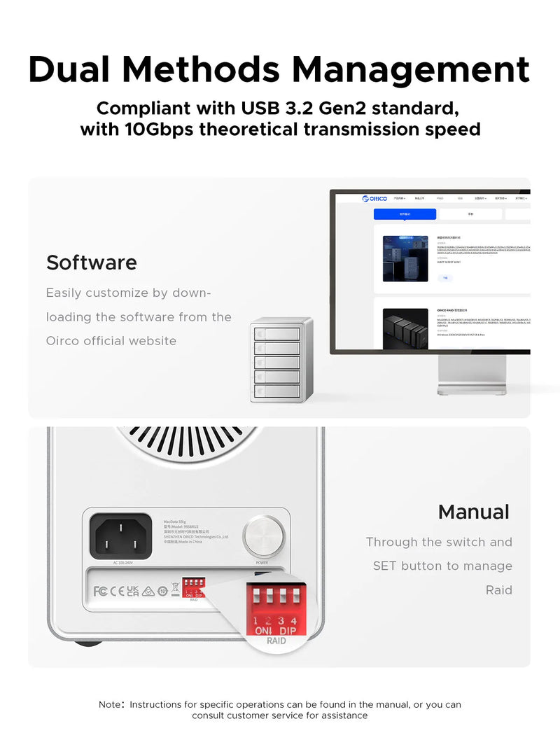 ORICO 3.5"RAID USB3.0 5Gbps HDD Docking Station  150W Power With Cooling Fan for Apple device 5Bay RAID DAS Studio Series