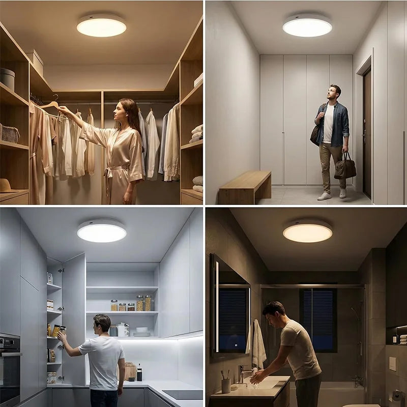 Rechargeable Radar Motion-sensing Ceiling Lamp with Remote,Wireless LEDLight No Wiring, Dimmable Always-on Mode for Shower Areas