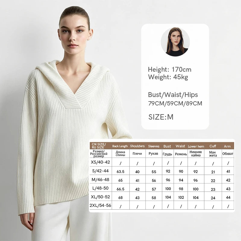 Amii Women's V-Neck Sweater Oversized Hooded Long Sleeve Drop Shoulder Casual Minimalist Knitted Top Autumn Sweaters 12643025