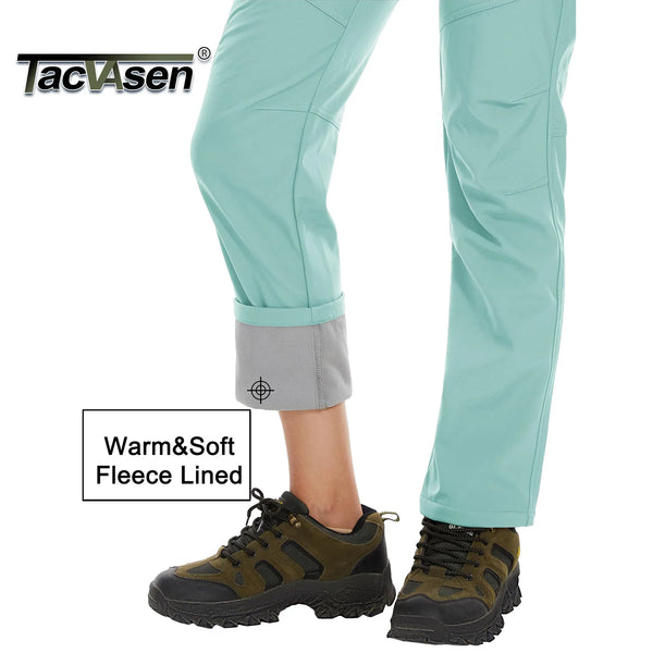 TACVASEN Womens Winter Waterproof pants Fleece Lined  Softshell Trousers With Zipper Pockets Thermal Cargo Outdoor Ski Pants