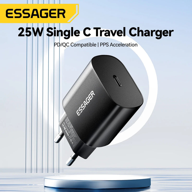 ឆ្នាំងសាក Essager 25W USB C PD ឆ្នាំងសាកសាកលឿន ឆ្នាំងសាកទូរស័ព្ទរហ័សសម្រាប់ iPhone 16 15 Pro Max Xiaomi 14 Oneplus Xiaomi Samsung