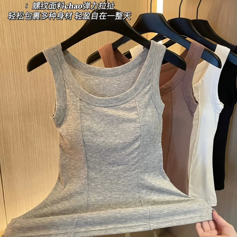 Chest Pad Modal Vest Women's Large Size Bottoming Shirt Slim Spring Summer One Piece Pajamas Top Casual Sleeping Wear Underwear