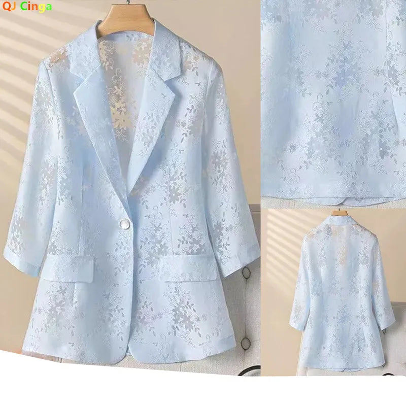 New Summer Women's Mid-sleeve Blazer, Made From Lightweight, Quick-drying Jacquard Fabric, Asian Sizes Jacket. S–XXL