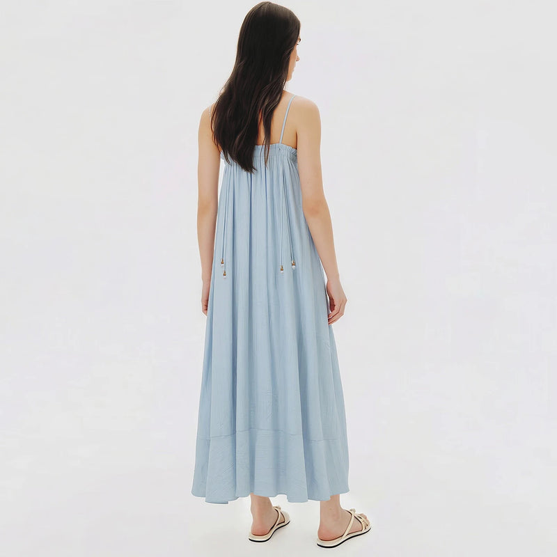 Amii Women's Casual Dresses 2026 Summer New Ruffle Trim Spaghetti Strap Loose Fit Holiday Flowy Long Women's Dress 12642140
