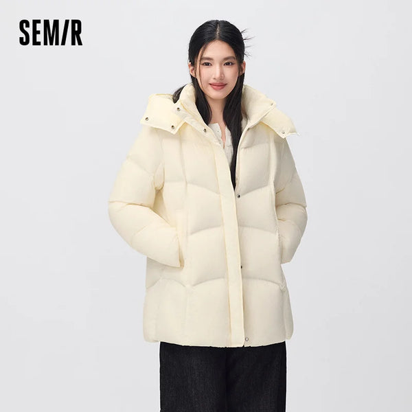 អាវក្រៅ Semir សម្រាប់នារី ប្រវែងមធ្យម ៩០ ភាគរយ ធ្វើពីរោមចៀម មានក្រណាត់អាចដោះចេញបាន មិនជ្រាបទឹក ឆ្នាំ២០២៦ សម្រាប់ពាក់ប្រចាំថ្ងៃរដូវរងាថ្មី