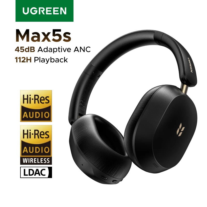 2026 Newly Upgraded UGREEN Max5s Over-ear Bluetooth Wireless Headphones 45dB Hybrid ANC Noise Canceling 112H Long Playtime