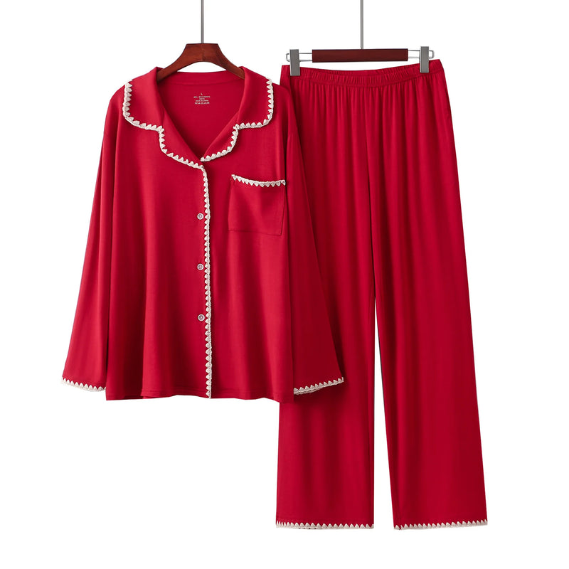 New Embroidery Modal Long Sleeved Spring Autumn Pajamas For Women Sleepwear Trousers Sets High Quality Women's Home Clothes
