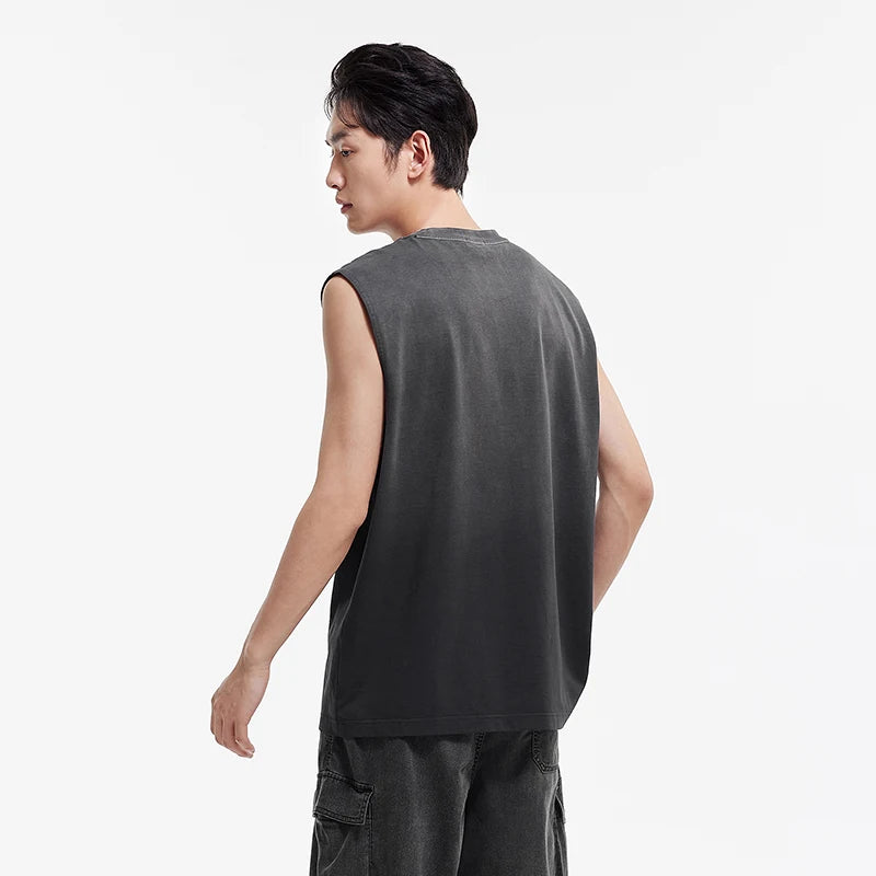 Semir Mens Vest 2026 Sleeveless Pure Cotton Letter Printed Gradient Knitted Tops Crew Neck Wide Shoulder Casual Soft Daily Wear