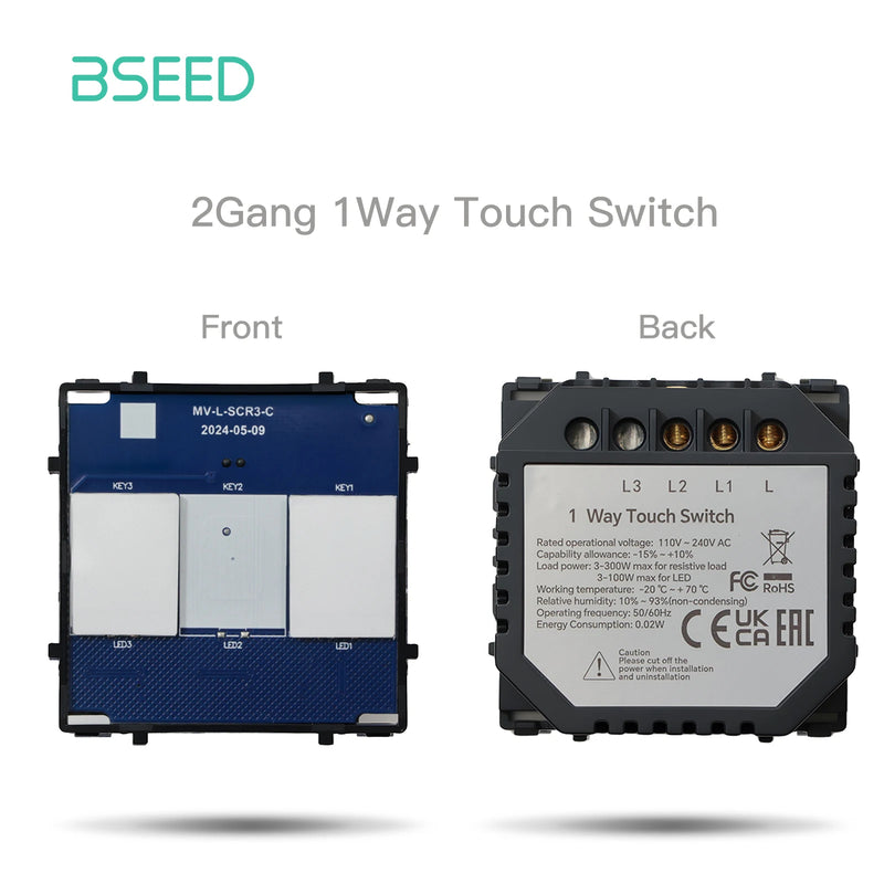 BSEED 1/2/3Gang 1/2Way Light Switch Function Base Wall Touch Switches Insert Moudule DIY Parts Without Panel Dark Blue Backlight