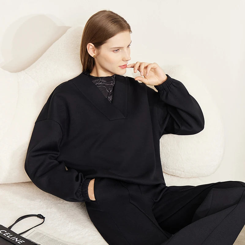 Amii Woman Sweatshirts 2025 Winter New Casual Loose V-neck Long Sleeve Top Women Knitted Versatile Pullover Sweatshirts 12544213