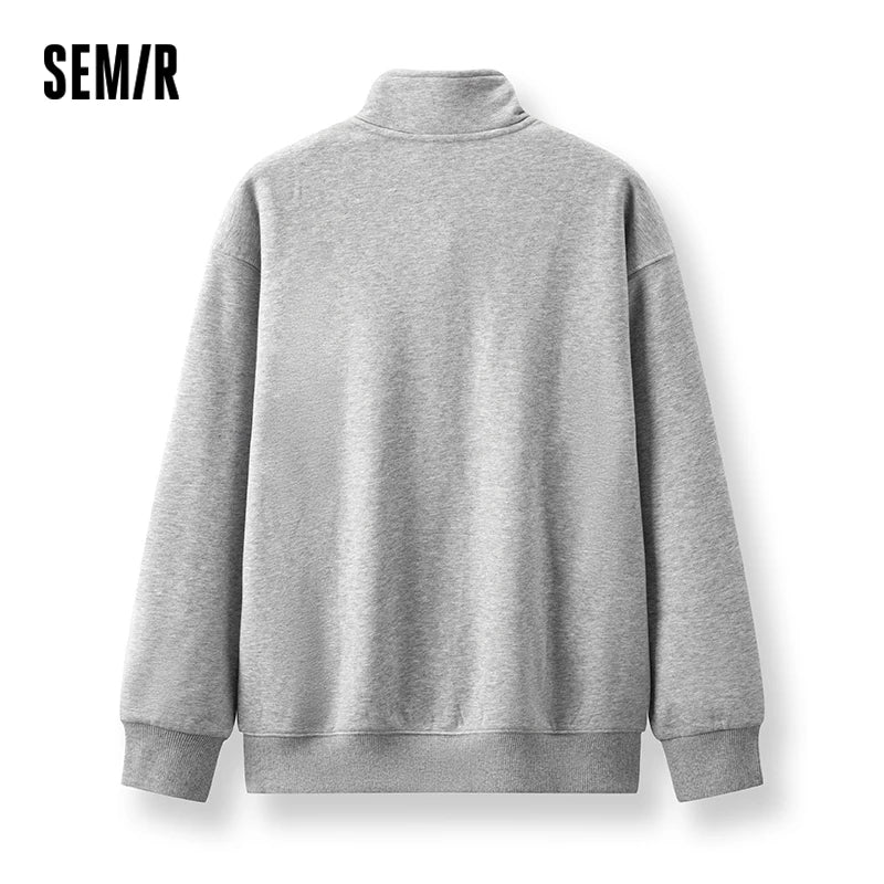 Semir Stand Collar Sweatshirt Unisex Style Soft Touch 2025 Spring Autumn Comfortable Loose Fit Trendy Fashion Pullover Top