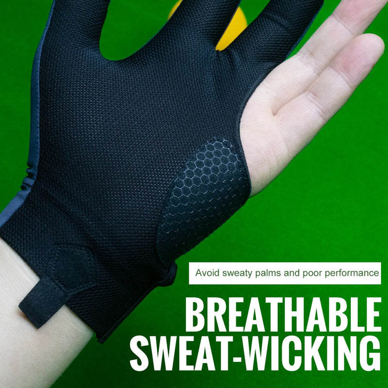 WRELS 1pc Left Hand Billiards Glove Three Finger Snooker Billiard Glove Non Slip Stickers Elasticity Billiard Training Gloves