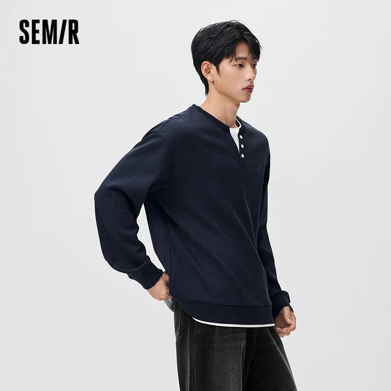 Semir Men Fleece Sweatshirt Layered Look Graphic Print 2026 New Winter Daily Wear Urban Casual Style Cold Weather Layering