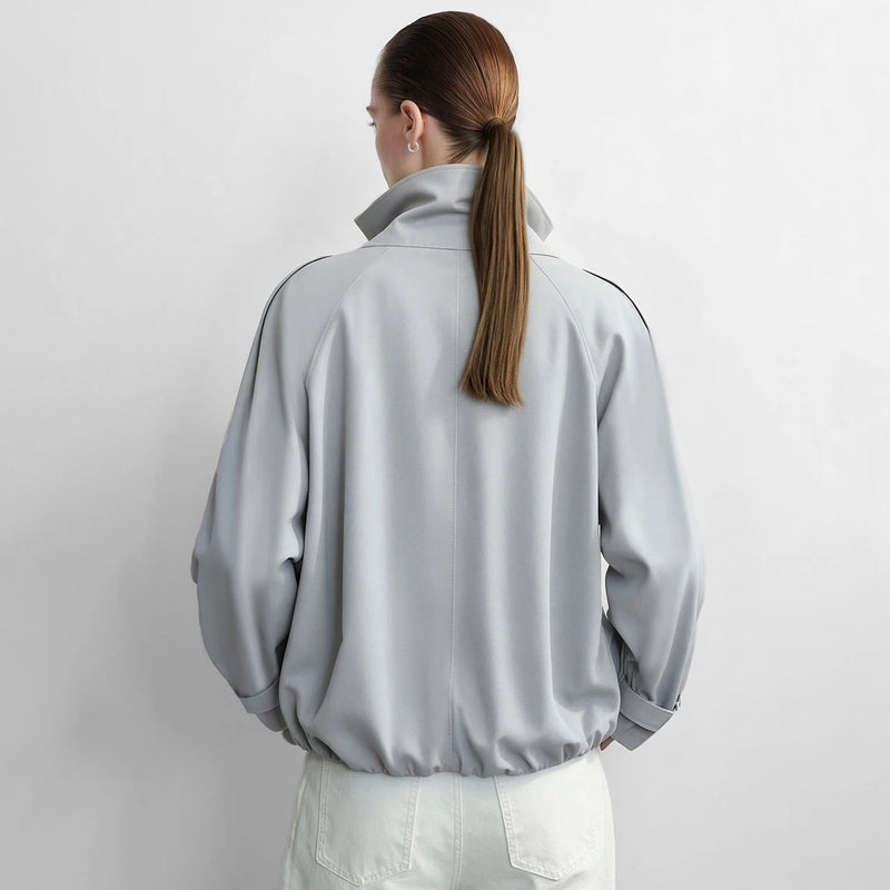Amii Women's Cropped Trench Coat Cotton Stand Collar Double Breasted Raglan Sleeve Jacket Casual Outerwear Windbreaker 12623100