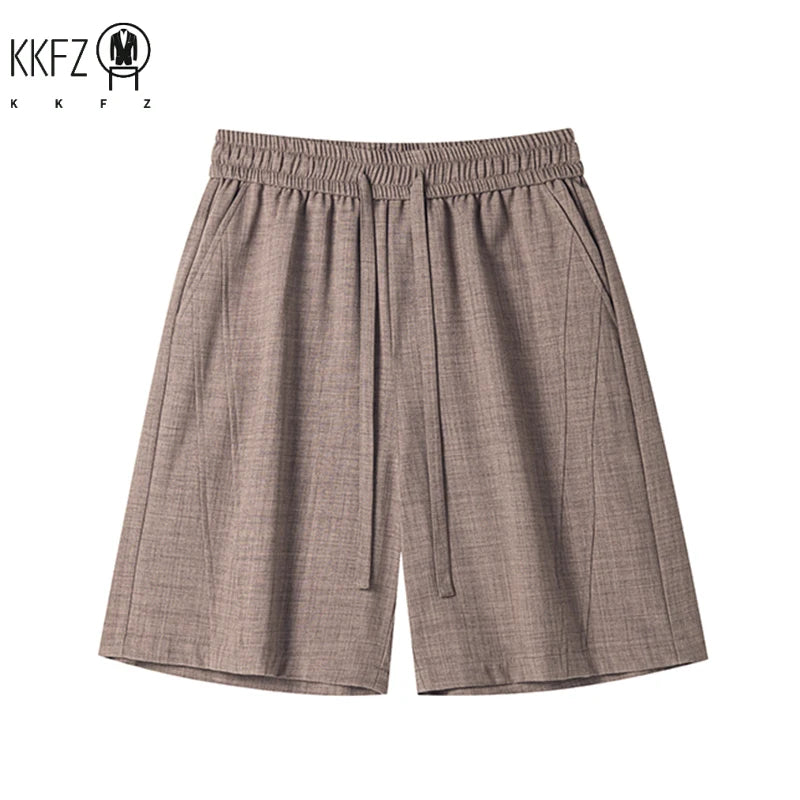 Light Textured Casual Shorts Men Knee Length Elastic Waist Drawstring Outdoor Leisure Essential Daily Wear Bottoms