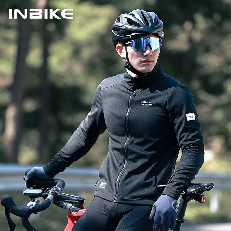 INBIKE Men's Winter Cycling Bike Jackets Windproof Softshell Thermal Bicycle Clothing for Men Warm Fleece Road Bike Windbreaker