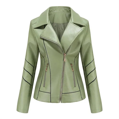 Red PU Faux Leather Jacket Women Fashion Casual Biker Jackets Outwear Female Tops Spring and Autumn Black Leather Jacket Coat