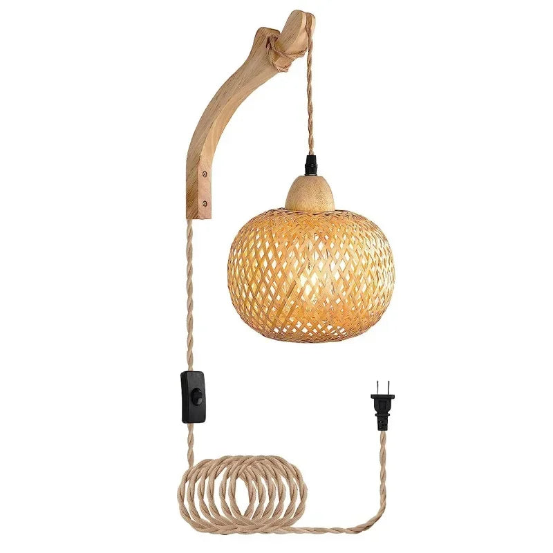 JOYINLED Bamboo Lantern Wall Lamp Natural Rattan E27 Chandeliers Room Decor Lampshades Wall Light Fixtures Home Decoration