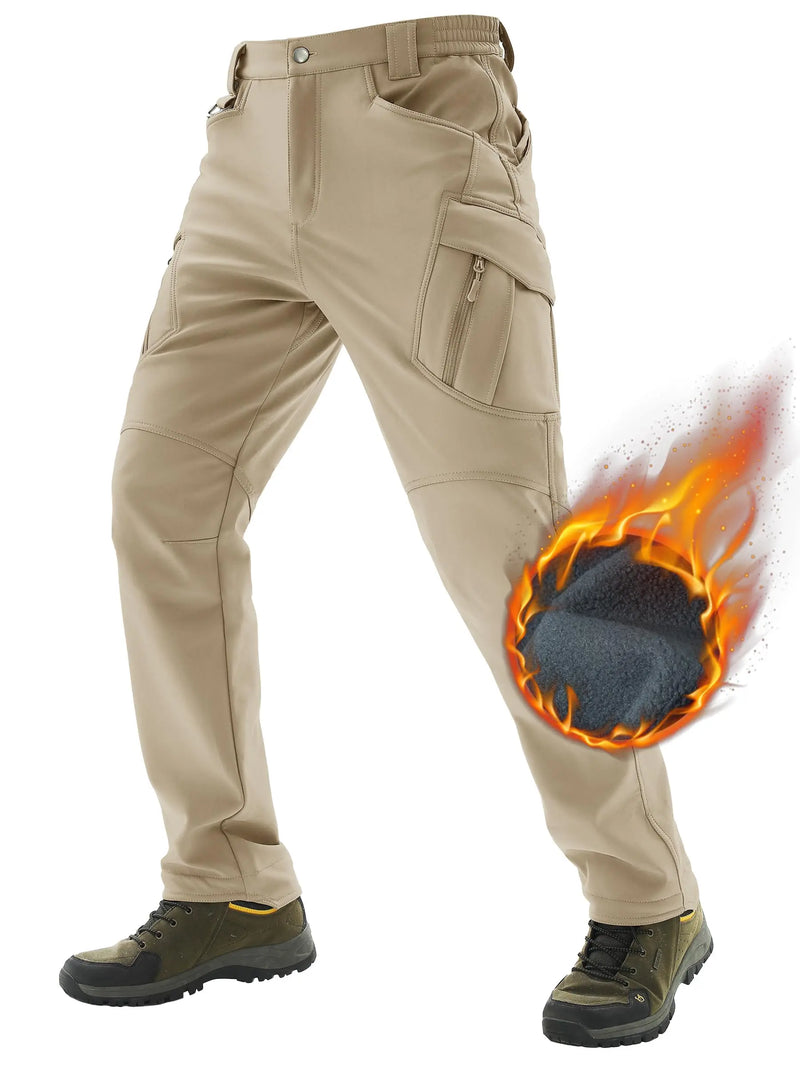 TACVASEN Winter Softshell Warm Pants Mens IX9 Outdoor Hiking Cargo Pants Waterproof Fleece Pants Safari Team Work Trousers