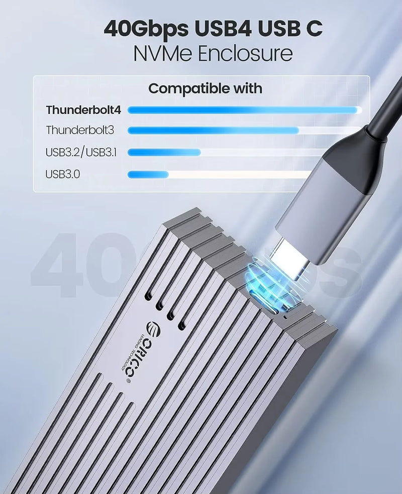 ORICO NVMe M.2 SSD Enclosure USB4 40Gbps PCIe3.0x4 20Gbps 10Gbps M.2 External Case Compatible with Thunderbolt 3/4
