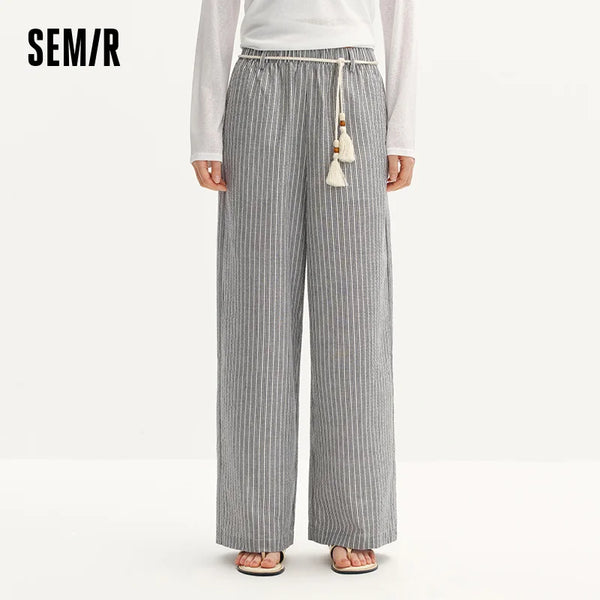 ខោស្ត្រី Semir ឆ្នូតឆ្នាំ ២០២៦ ក្រណាត់ទន់ជើងធំទូលាយ ខ្សែក្រវ៉ាត់ ទីក្រុង ស្ទីលធម្មតាប្រចាំថ្ងៃ ទន់ មានផាសុកភាព ទាន់សម័យ ស្លៀកប្រចាំថ្ងៃ