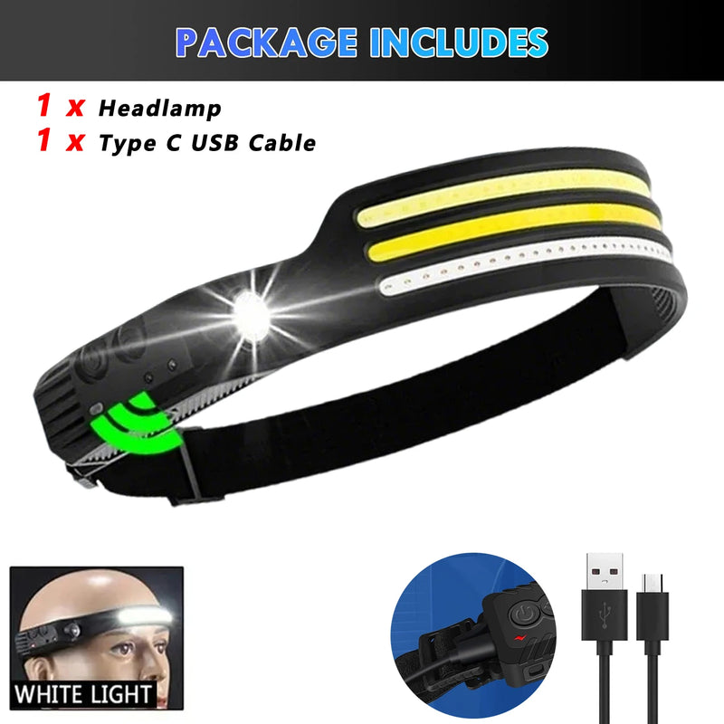 ចង្កៀងមុខប្រភេទ Sensor LED ពិលក្បាលអាចសាកបាន មានថ្មភ្ជាប់មកស្រាប់ មានភ្លើង 5 របៀបសម្រាប់នេសាទ បោះតង់ ចង្កៀងគោម