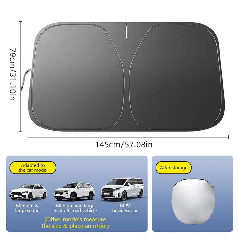 SEAMETAL Car Windshield Sunshade Cover Foldable Car Front Window Sun Shade 99.95% UV Block Protection UPF2000+ Car Curtain Cover