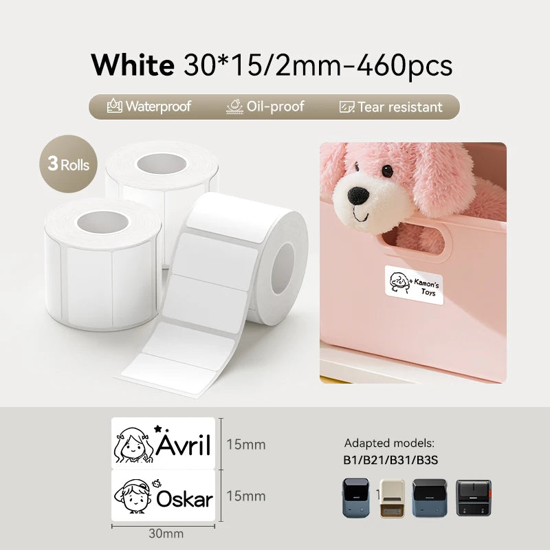 3 Rolls Niimbot Thermal Label Sticker for B1/B21/B3S/B31Barcode Sticker White/Color/Transparent Self-adhesive Paper 20-50mm