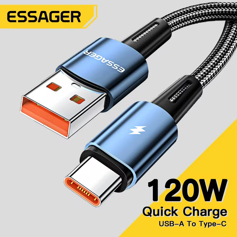 ខ្សែសាក Essager 120W USB Type C ខ្សែសាកលឿន 67W សាកលឿន 6A សម្រាប់ Xiaomi 12Pro Redmi K50 Note 11Pro Black Shark5 Pro