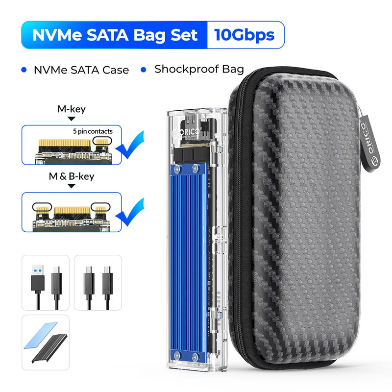 ORICO M2 SSD Case NVME SATA SSD Enclosure Tool Free 10Gbps M.2 to USB Type C Transparent External Adapter Support UASP Trim