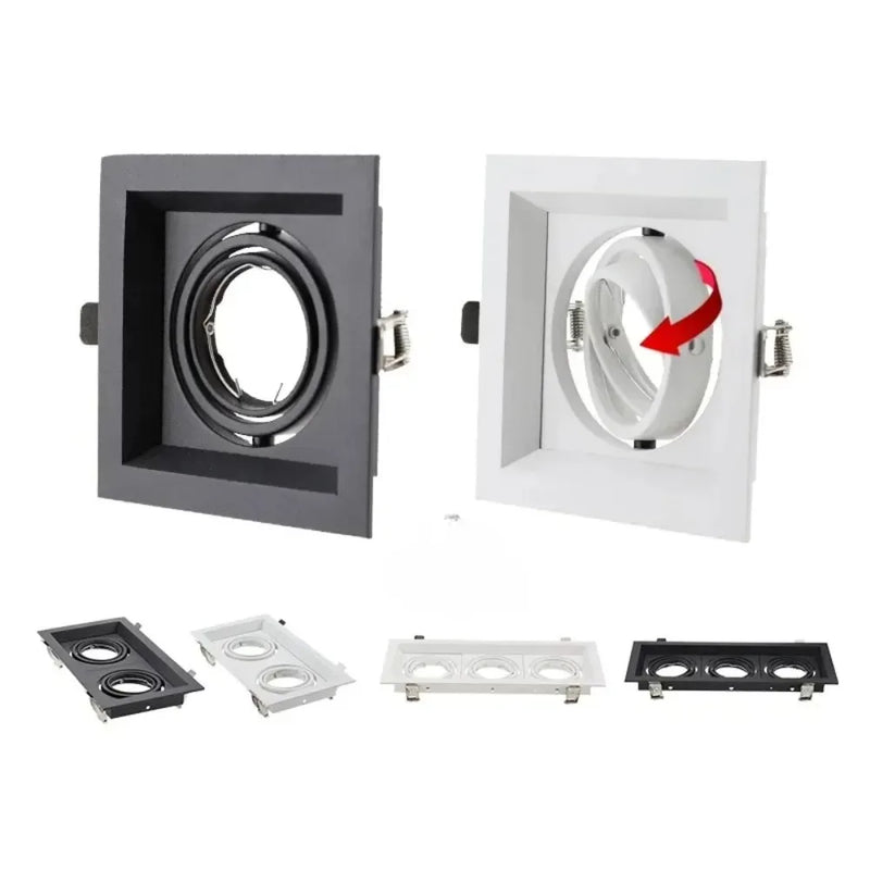 ចង្កៀងពិដាន LED រាងជារង្វង់ពីរជ្រុង JOYINLED អាចលៃតម្រូវបាន GU10 MR16 រន្ធដោតចង្កៀងសម្រាប់ដាក់ស៊ុមតង្កៀប