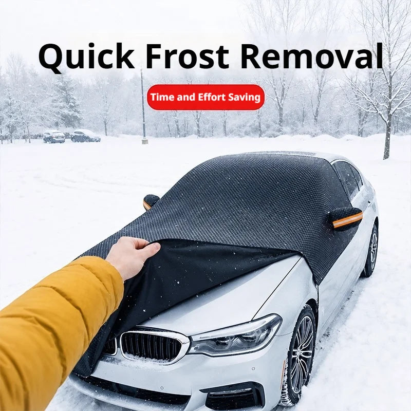 SEAMETAL Extended 3‑Window Car Windshield Snow Cover Engine Hood Anti‑Frost Anti‑Ice Sunshade with 6 Fixing Straps for Sedan SUV
