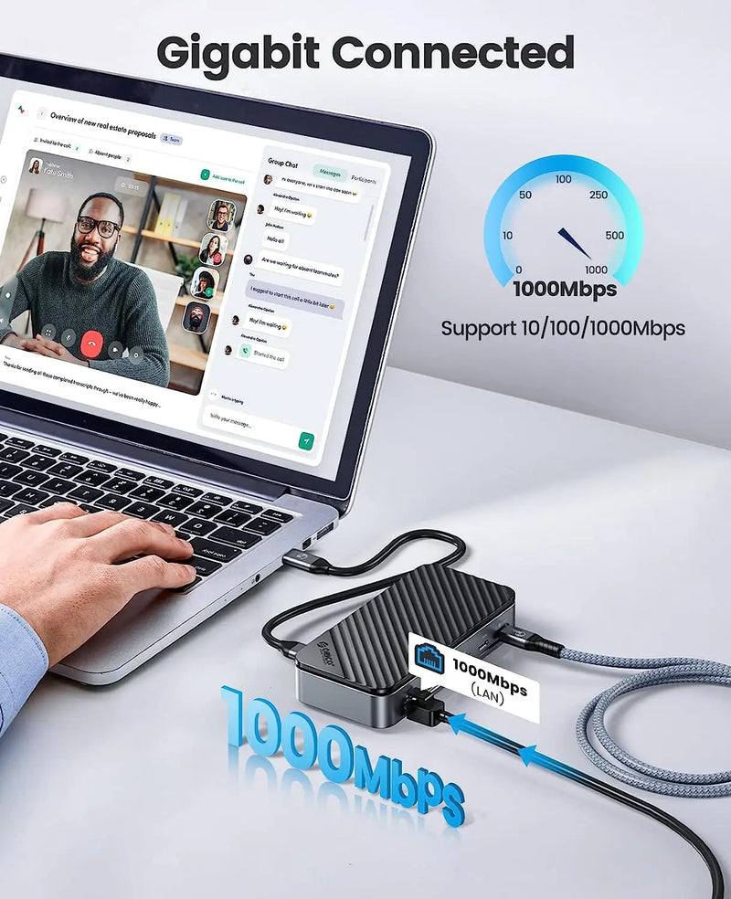 ORICO M.2 NVMe SATA SSD Enclosure External 10Gbps 4K 60Hz HDMI-Com RJ45 SD/TF Docking Station USB C HUB with Cooling Fan