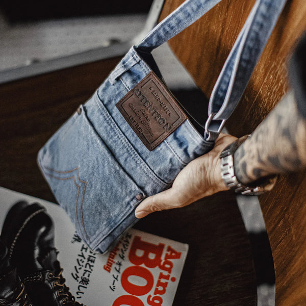 កាបូប Maden Vintage Washed Blue Denim Crossbody Bag Unisex Canvas Messenger Bag Commercial Shoulder Tote & Coin Purse សម្រាប់ប្រើប្រាស់ប្រចាំថ្ងៃ