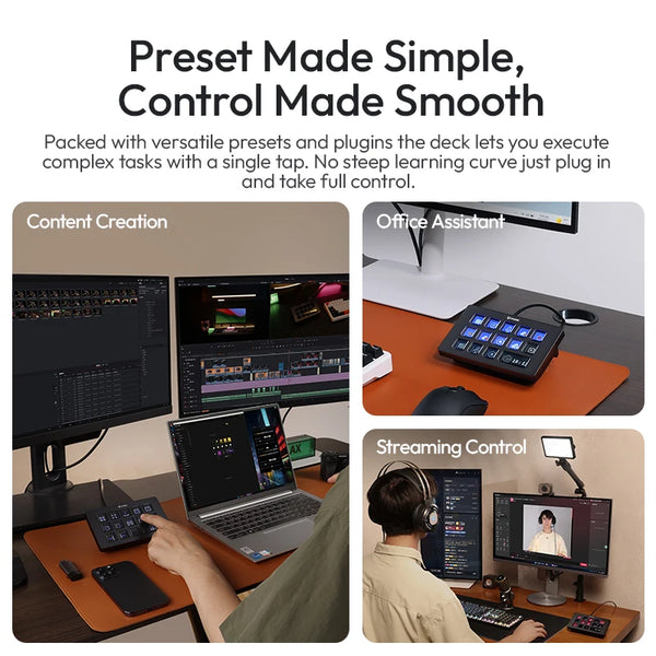 ក្ដារចុច Ulanzi D200H D200 7 in 1 Stream Deck Controler ជាមួយគ្រាប់ចុច LCD ចំនួន 14 សម្រាប់ OBS Live Youtube Content Creation Gaming Office